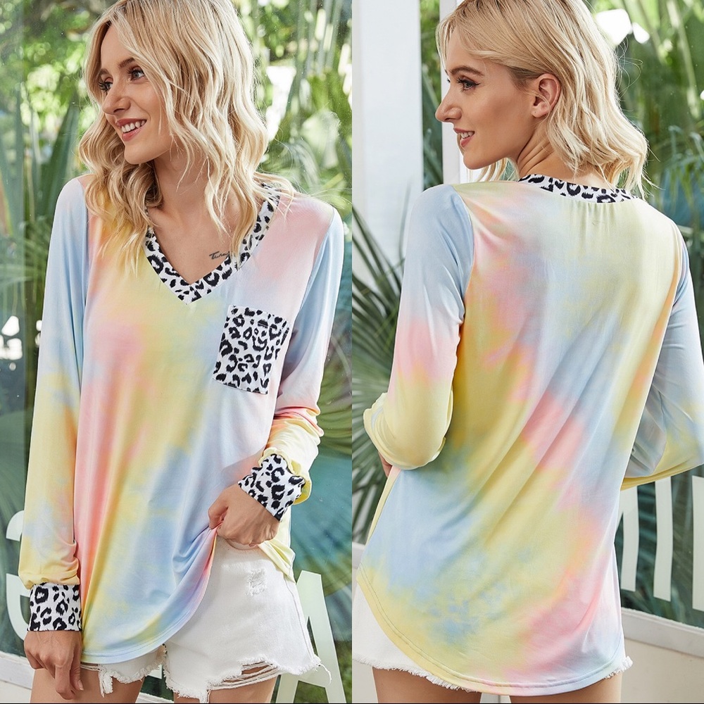 🆕 Tie Dye Leopard Detailed Long Sleeve Tee